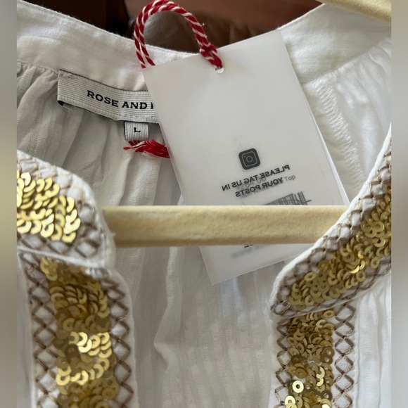 ROSE AND ROSE WHITE LAKE TOP TWO TONE CROSS-STITCH WHITE/SAND GOLD/WHITE SEQUINS - Picture 7 of 7